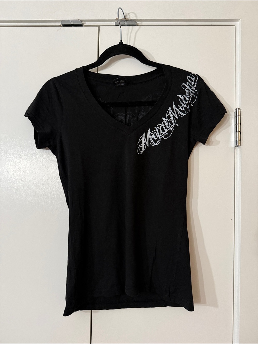 Y2K Black V-Neck Graphic Women’s Tee As Is